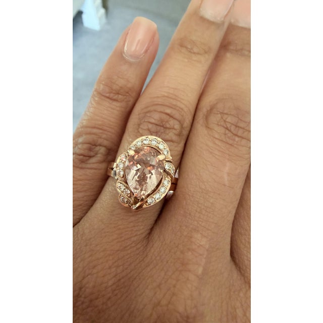 Roshe Jewels 2.98 Carat Morganite Diamond 14 Karat Rose Gold Cocktail Ring, Size 7.5 For Sale In Los Angeles - Image 6 of 8