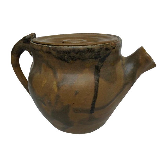 Mid Century Modern Drip Glazed Teapot For Sale