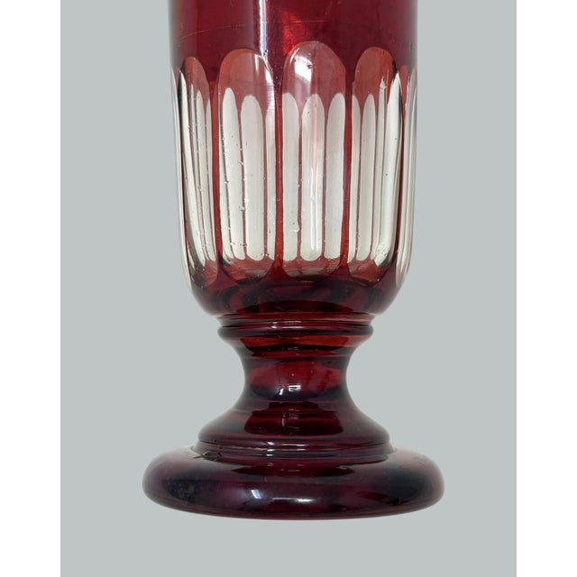 Antique Bohemian Czechoslovakia Ruby Cranberry Glass Pair Goblets Vases Egermann For Sale - Image 4 of 7