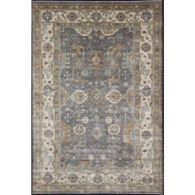 Indian Wool Floral Oushak Area Rug Hand-Knotted in Earthy Tones For Sale - Image 13 of 13