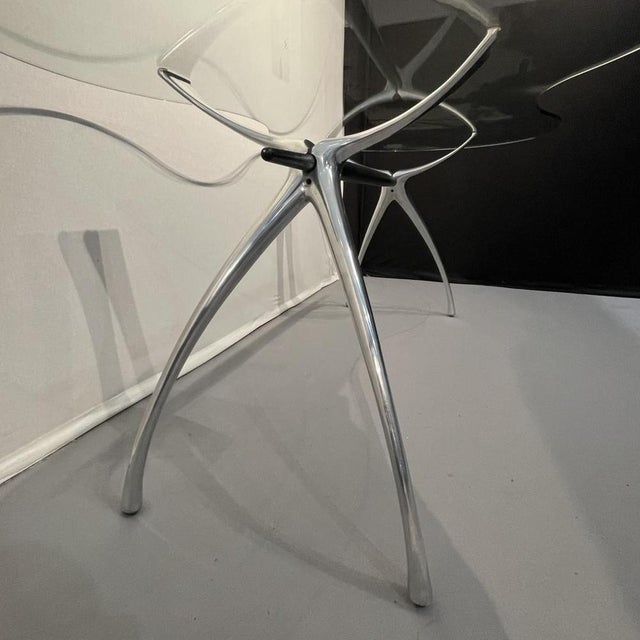 Brown Desk in Brushed Aluminium and Kidney Glass by Bernard Dequet for Protis Design, France, 1990 For Sale - Image 8 of 14