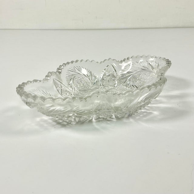 Transparent Late 1800s Antique Boho Chic Hollywood Regency American Brilliant Cut Relish Serving Dish. For Sale - Image 8 of 10