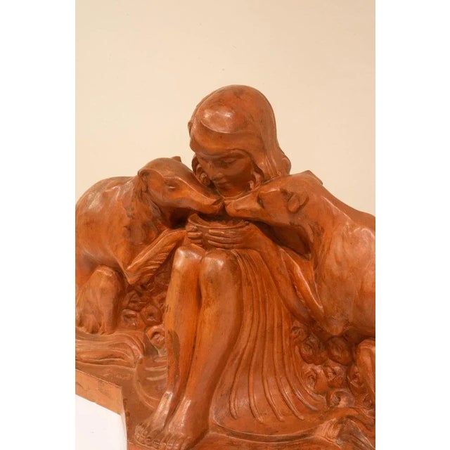 Armand Godard, Art Deco Youth with Greyhounds, 1930, Terracotta For Sale - Image 6 of 10