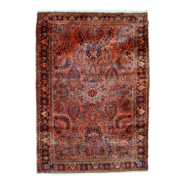 1920s, Handmade Antique Persian Sarouk Rug 4.1' X 6.5' For Sale