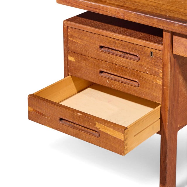 Wood Peter Hvidt Style Mid Century Danish Teak Executive Desk For Sale - Image 7 of 8