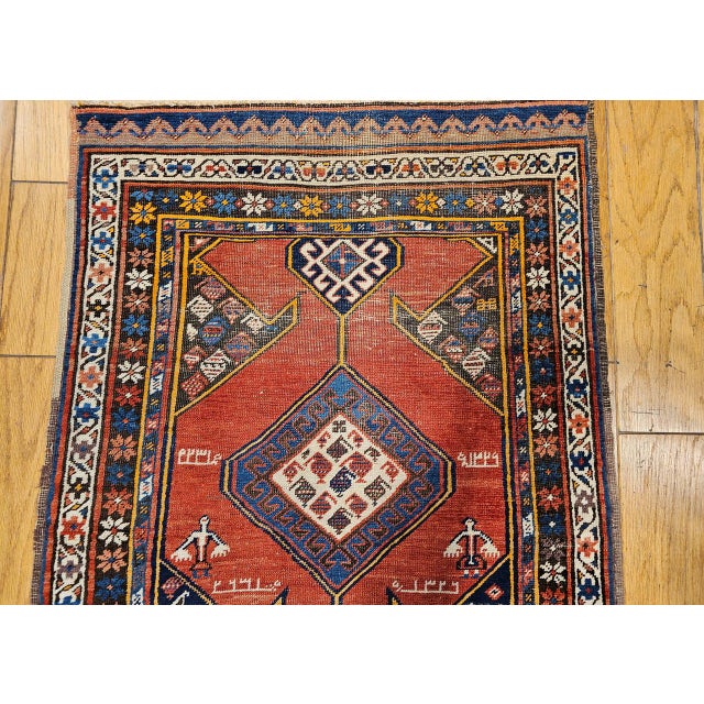 Antique Persian Kurdish Bidjar Runner Rug, Hand-Knotted Wool, Geometric Pattern, Terracotta & Navy, 3x13 For Sale - Image 15 of 17