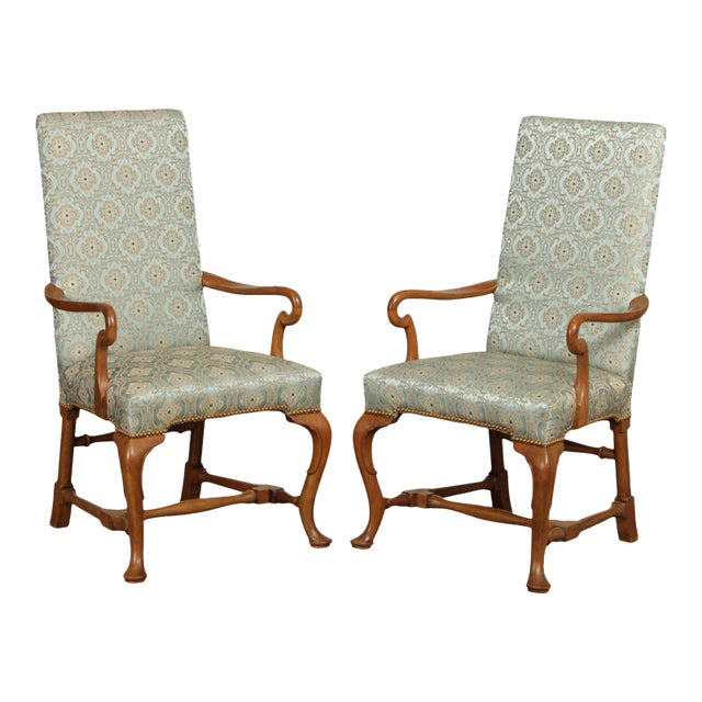 1970s Baker Queen Anne Style Shepherd's Crook Armchairs - A Pair For Sale