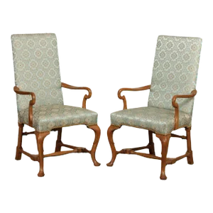1970s Baker Queen Anne Style Shepherd's Crook Armchairs - A Pair