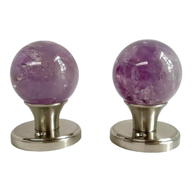 Amethyst Sphere Passage Door Knob Set of Two For Sale