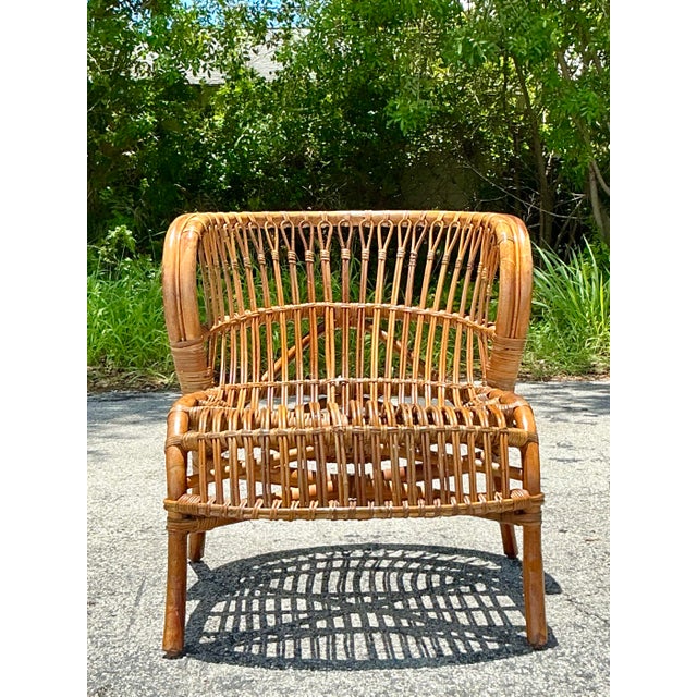 Vintage Boho Stick Rattan Lounge Chair | Chairish