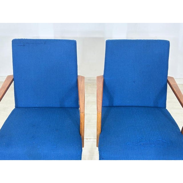 Wood Mid-Century Blue Armchair, 1960s For Sale - Image 7 of 12