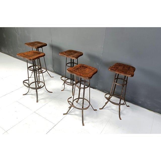 Vintage Brutalist Bar Stools, 1970s, Set of 5 For Sale - Image 4 of 11