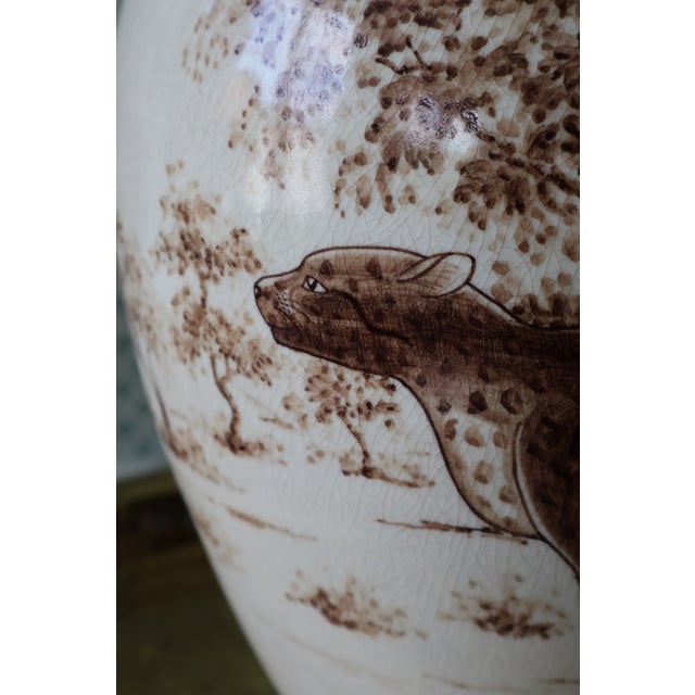 Chinoiserie Rare Circa 2000 Maitland-Smith Hand-Painted Leopard Crackle-Glaze Vase For Sale - Image 3 of 18