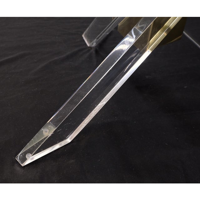 Brass & Lucite Round Glass Top Coffee Occasional Table Clean! For Sale - Image 13 of 16