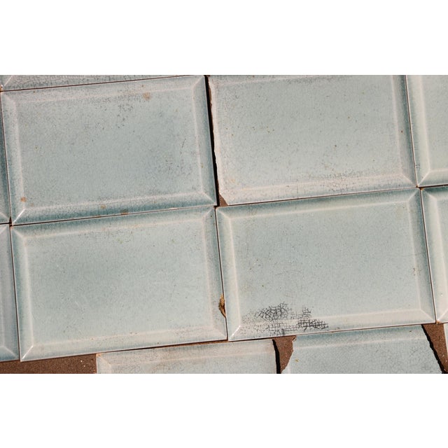 Green Antique 1920s Portuguese Art Deco Era Relief Tiles Set of 56 in Soft Seafoam Glaze For Sale - Image 8 of 18
