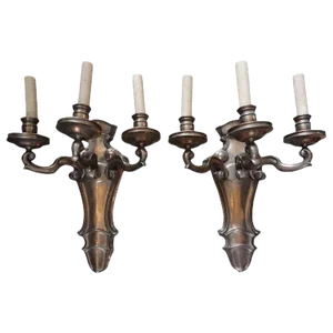 Large 1940s French Maison Bagues Style Louis XVI Style Bronze Sconces - a Pair