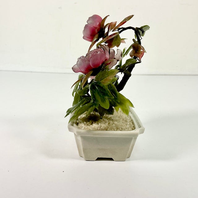 1960s Vintage Chinoiserie Boho Chic Bonsai Tree Sculpture, Jade & Glass For Sale - Image 11 of 12