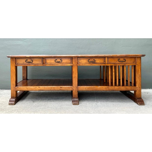Vintage Monumental Rustic Wood and Marble Console Table For Sale - Image 9 of 18