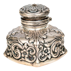 19th Century Antique Whiting Fine Sterling Silver Clad Rococò Style Inkwell