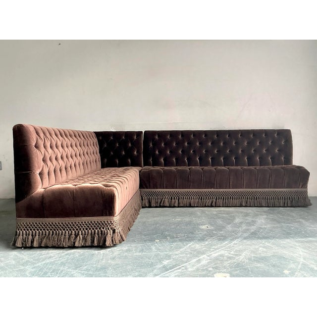Samuel & Sons Vintage Boho Custom Schumacher Velvet Tufted Sectional For Sale - Image 4 of 13