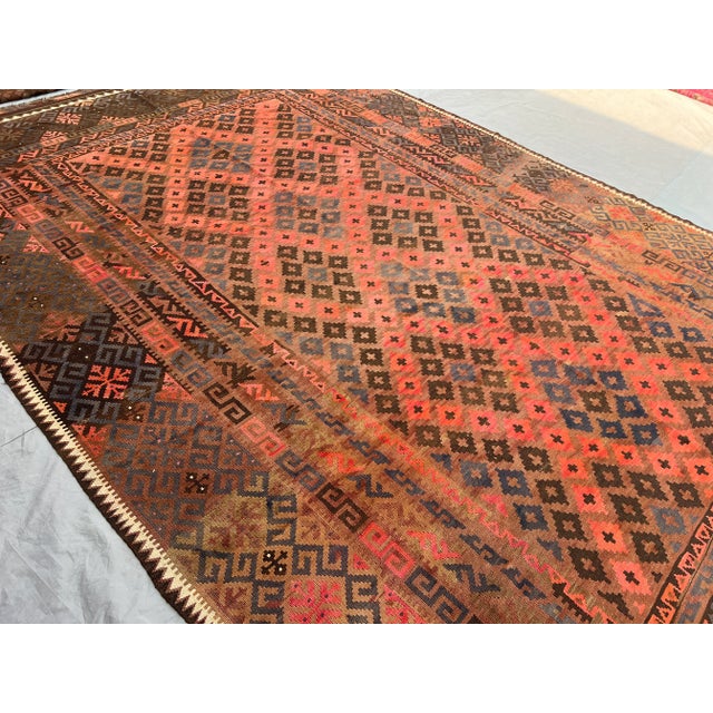 Vintage Afghan Hand-Woven Oversized Kilim Rug | Oriental Rare Palace-Size Tribal Wool Flatweave Rug For Sale - Image 4 of 13