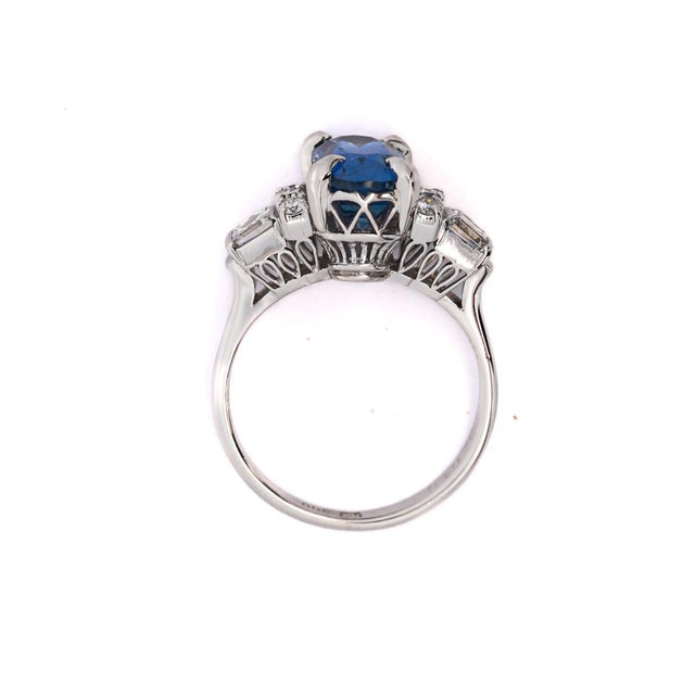 2.51 Carat Oval Blue Sapphire & Mixed Diamond Platinum Filigree Ring, Size 4 For Sale - Image 9 of 12