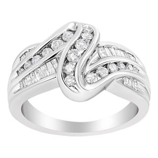 10K White Gold Ring 3/4 Cttw Round-Cut Diamond Bypass Ring (H-I Color, I2-I3 Clarity) - Size 8 For Sale