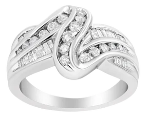 10K White Gold Ring 3/4 Cttw Round-Cut Diamond Bypass Ring (H-I Color, I2-I3 Clarity) - Size 8
