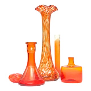 Fiery Mid Century Glass Vessel Curation - Group of 5 For Sale