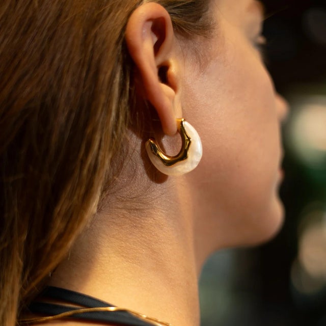 Gold Luminous Wave Resin & Gold Hoop Earrings, A Pair For Sale - Image 8 of 9