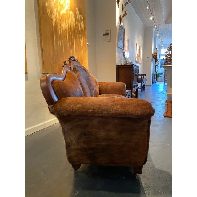 French Country French Settee- Vintage French Country- 1800s-Reupholstered Brindle Cowhide For Sale - Image 3 of 10