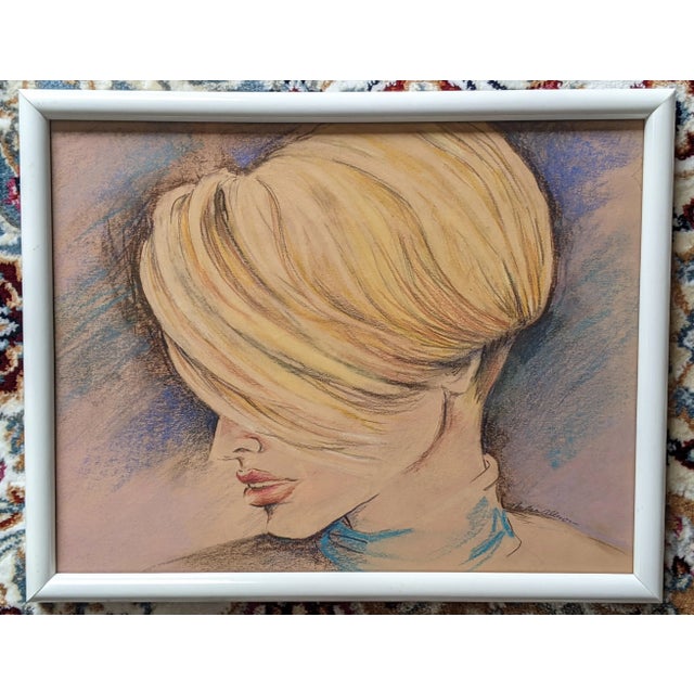 Vintage 1980s Modern Pastel Portrait Signed For Sale - Image 9 of 10