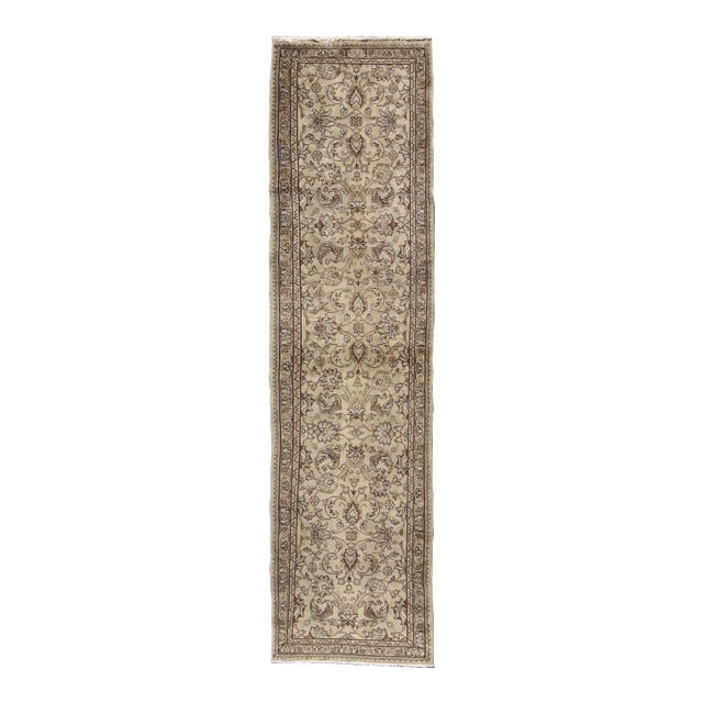 Vintage Persian Tabriz Runner With All-Over Floral Design in Neutrals 2'9 X 11'5 For Sale