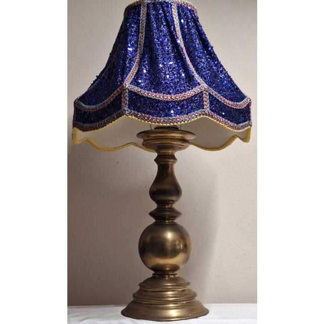 Mid-Century German Table Lamp with Brass Base and Sequined Shade, 1950s For Sale - Image 4 of 10