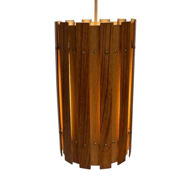 Scandinavian Teak Cylinder Pendant Light, 1960s For Sale - Image 11 of 11