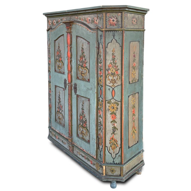 Folk Art Painted Wardrobe in Fir, 1808 For Sale - Image 3 of 18