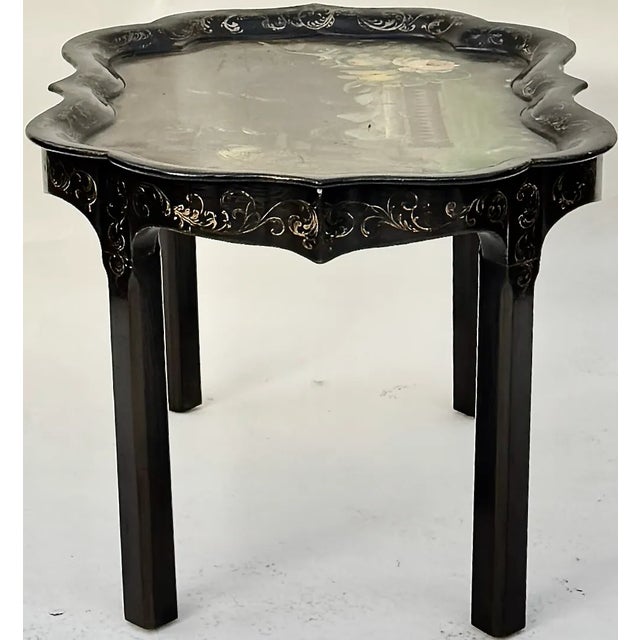 Hand-Painted Tray Table With Peacock & Garden Scene For Sale - Image 4 of 13
