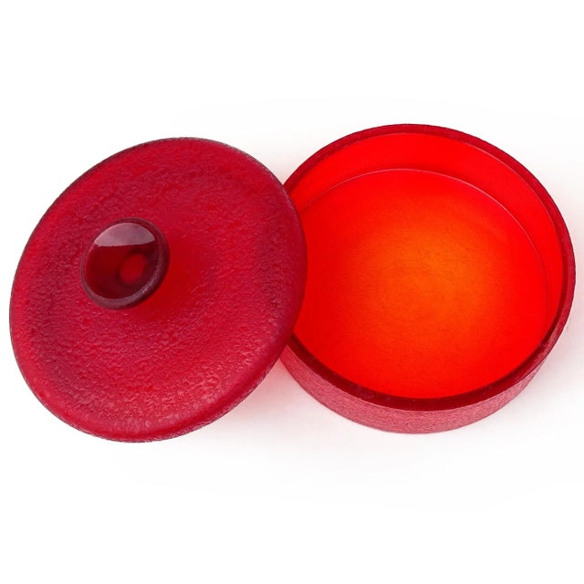 Mid 20th Century Vintage Murano Ruby Red Corroso Texture Italian Art Glass Large Vanity Jewelry Casket Decorative Box For Sale - Image 5 of 7
