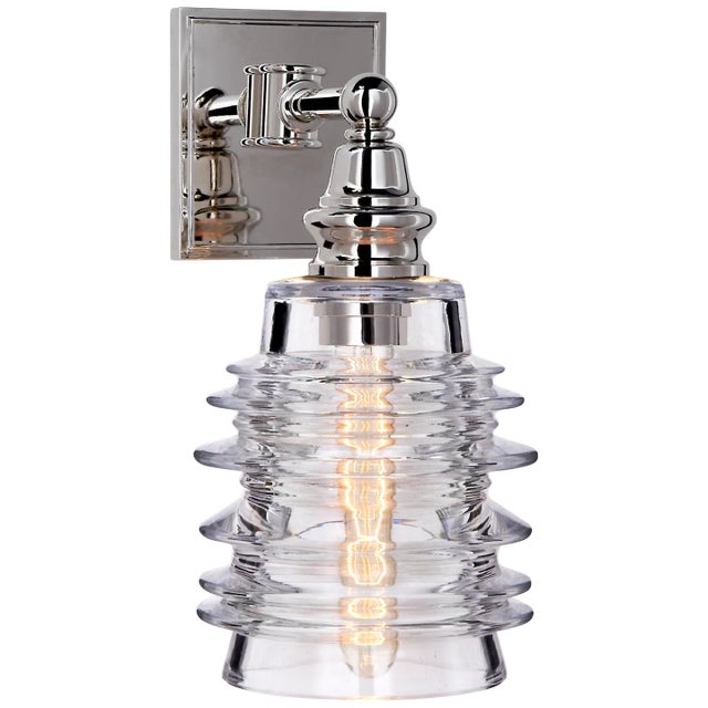 Covington Sconce in Polished Nickel with Clear Ribbed Wide Glass Designer: Chapman & Myers Height: 12.75" Extension: 8"...