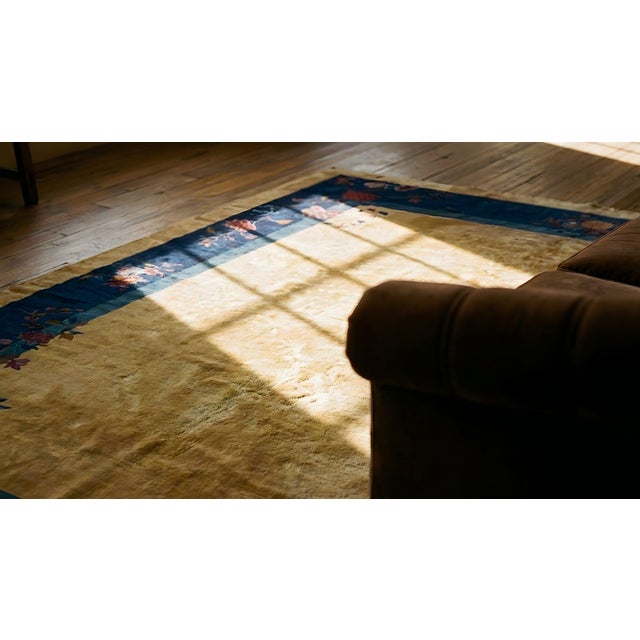 Distinguished Gold Background With Cute Allover-Floral Antique Chinese Art Deco Rug For Sale - Image 15 of 15