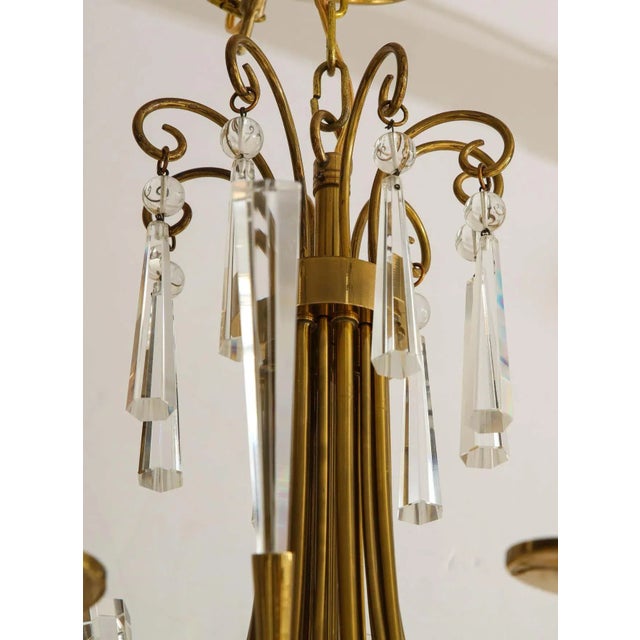 1960's Tommi Parzinger Style Brass and Crystal Chandelier For Sale - Image 12 of 13