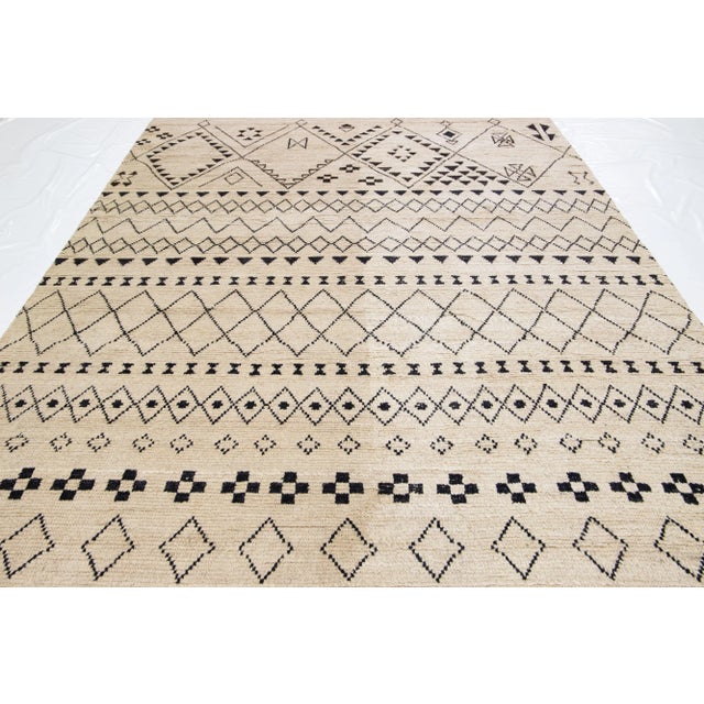 Tribal Contemporary Moroccan Style Handmade Tribal Beige Wool Rug For Sale - Image 3 of 14