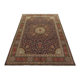 Tabriz Rug 9’9” X 12’10” Blue Wool Vintage Traditional Hand-Knotted Carpet For Sale