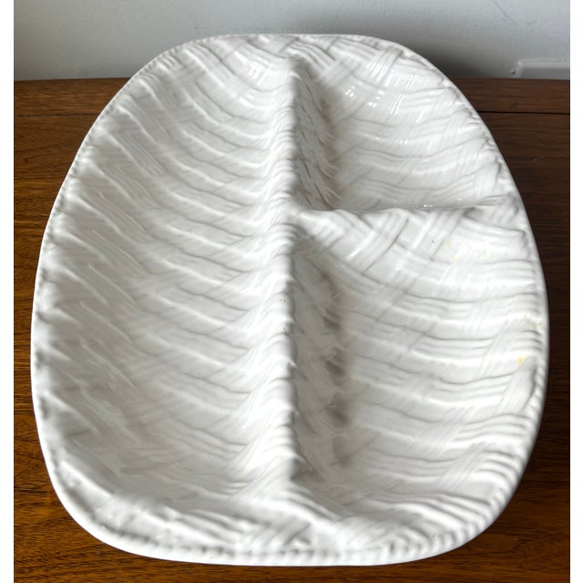 Coastal Vintage White Basketweave Serving Dish-Neuwirth For Sale - Image 3 of 7