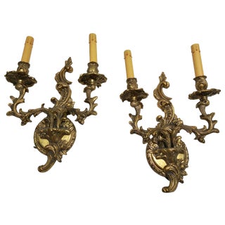 Art Deco French Bronze Wall Sconces With Electrified Candelabra - a Pair For Sale