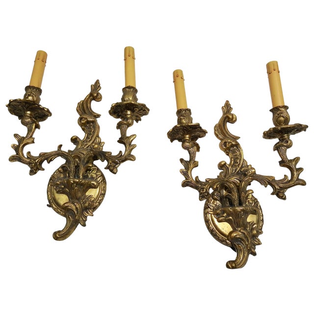 Art Deco French Bronze Wall Sconces With Electrified Candelabra - a Pair For Sale