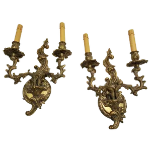 Art Deco French Bronze Wall Sconces With Electrified Candelabra - a Pair