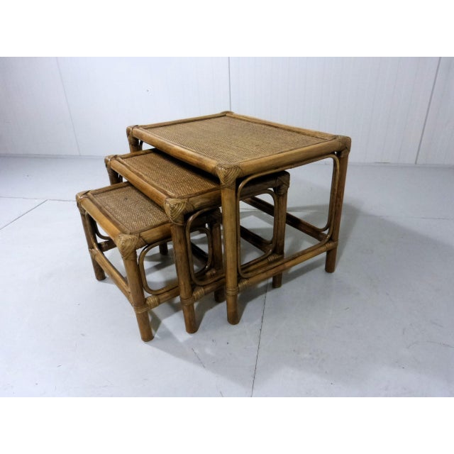 1970s Rattan Nesting Tables, 1970s, Set of 3 For Sale - Image 5 of 10
