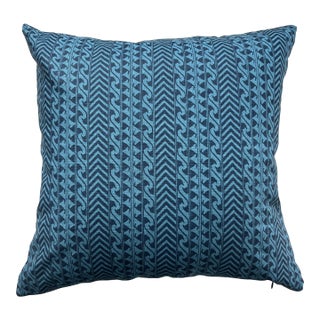 Custom Blue Lisa Fine Luxor Reverse Stripe Hand Printed Linen Pillow Cover
