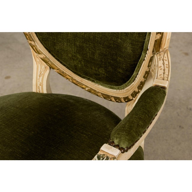 Antique French Louis XVI Style Dining Chairs in Olive Green Velvet - Set of 8 For Sale - Image 16 of 18